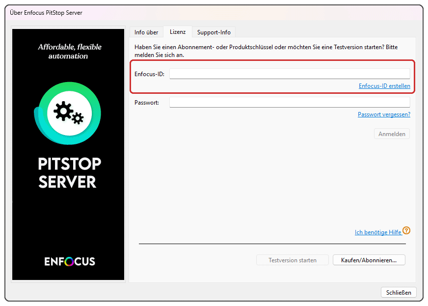 Das Informationsfenster wird zu Start der Aktivierung verwendet.