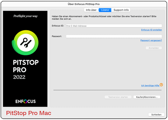Schritt Eins ist die Anmeldung mit einer Enfocus ID