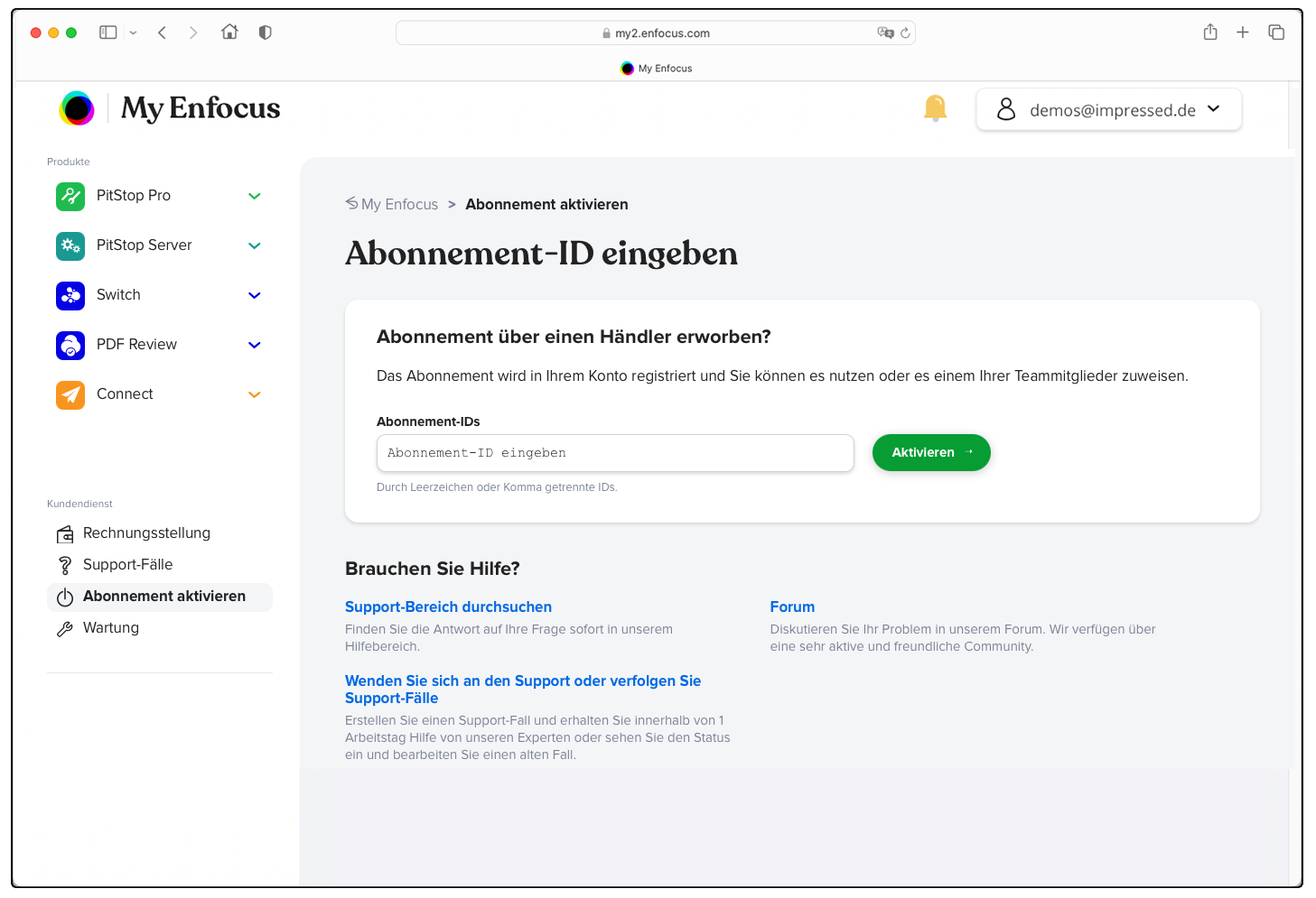 Nur über die Enfocus ID lässt sich eine Subscriprion Lizenz aktivieren 