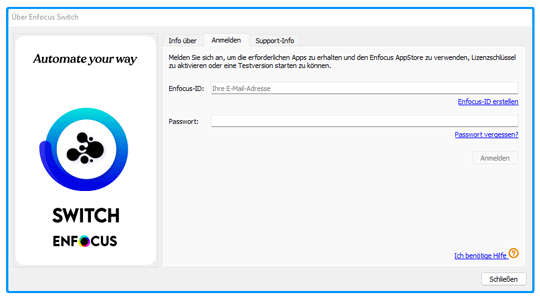 Switch Anmeldung mit Zugangsdaten der Enfocus ID