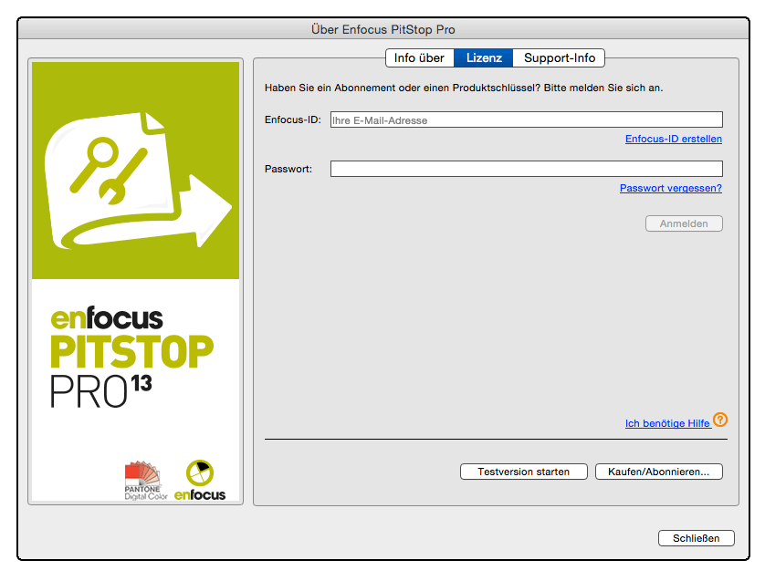 Die Aktivierung beginnt mit der Eingabe der Enfocus ID