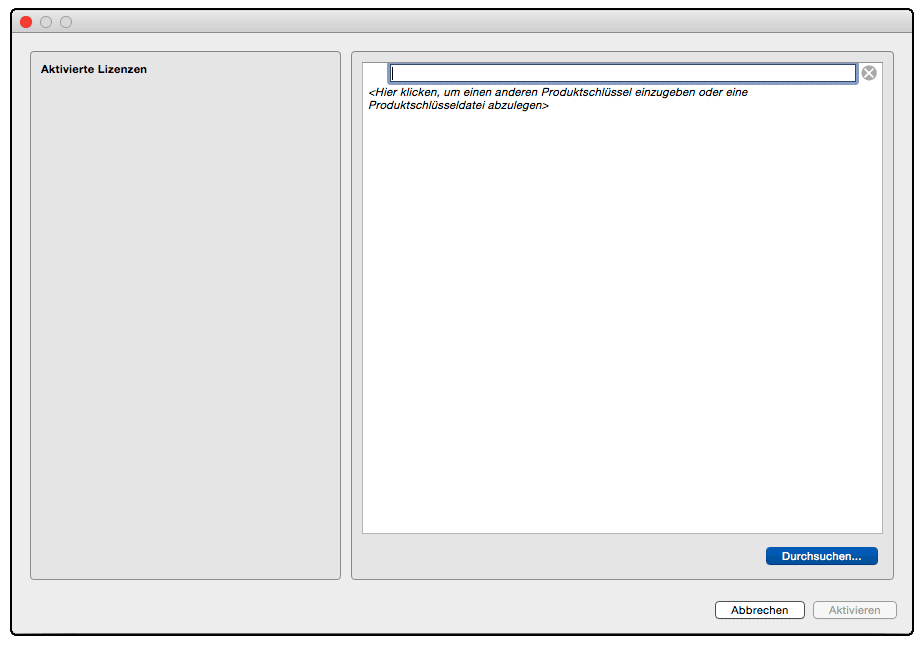 Die Lizenz wird eingeben und somit aktiviert sich das Produkt