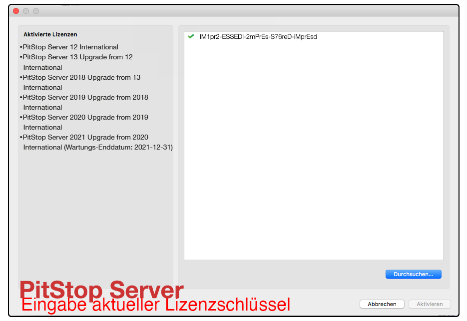 Jeder Schlüssel für PitStop baut auf den vorherigen Schlüssel auf