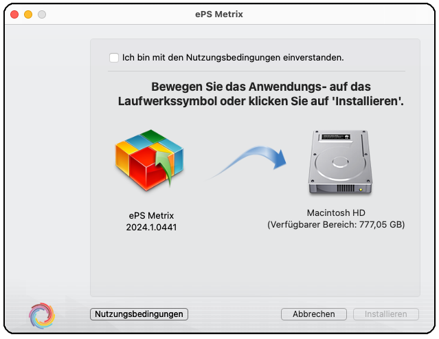 Der Installer muss mit dem Nutzungsbedingungen bestätigt werden