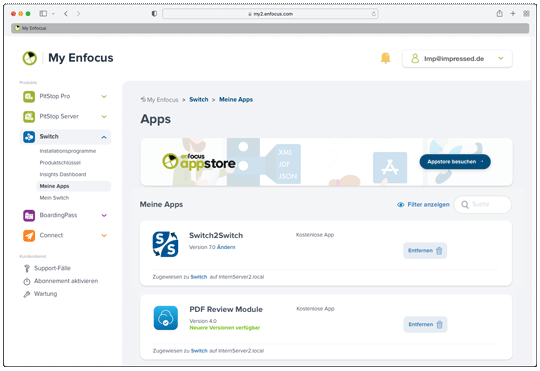 Die Enfocus ID zeigt die Informationen der Der Installationen