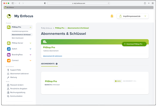 Übersicht der aktiven Lizenz in einer Enfocus ID