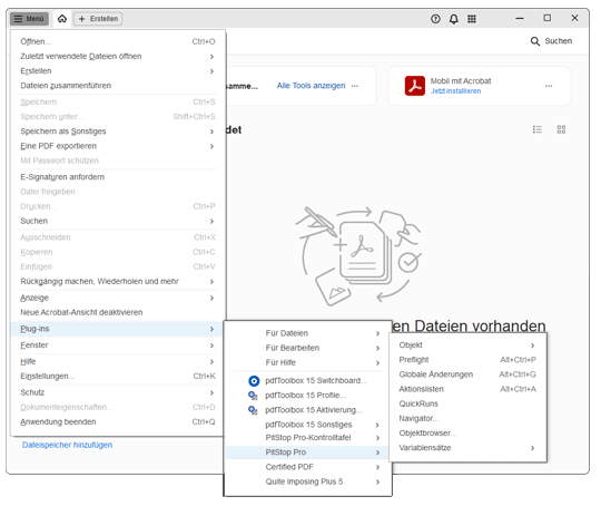 Acrobat Oberfläche mit Pitstop Pro 64bit