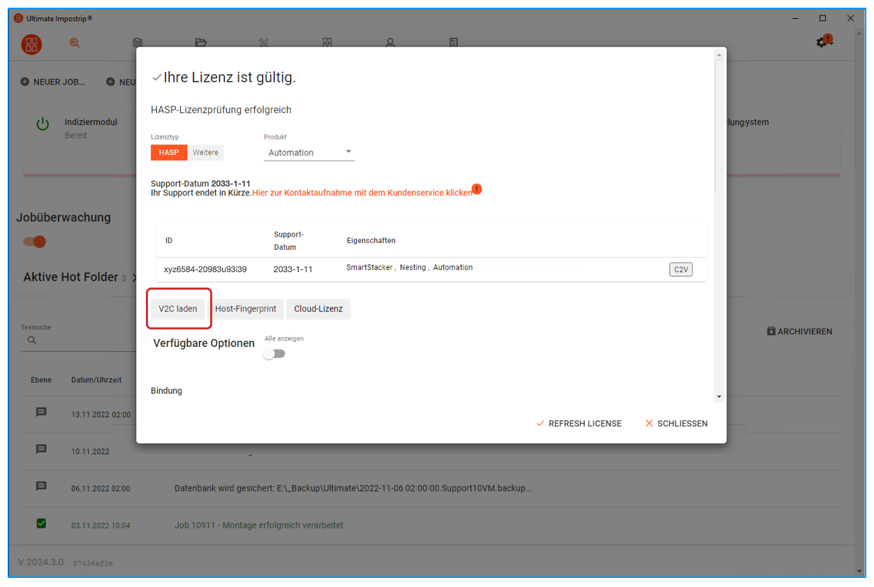 Das Fenster bietet auch ein Import (Load) an