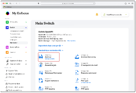 Enfocus ID mit der Auflistung der verwendeten Apps