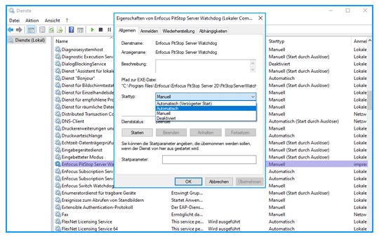 Einstellung des Watchdog Dienstes auf automatischen Start