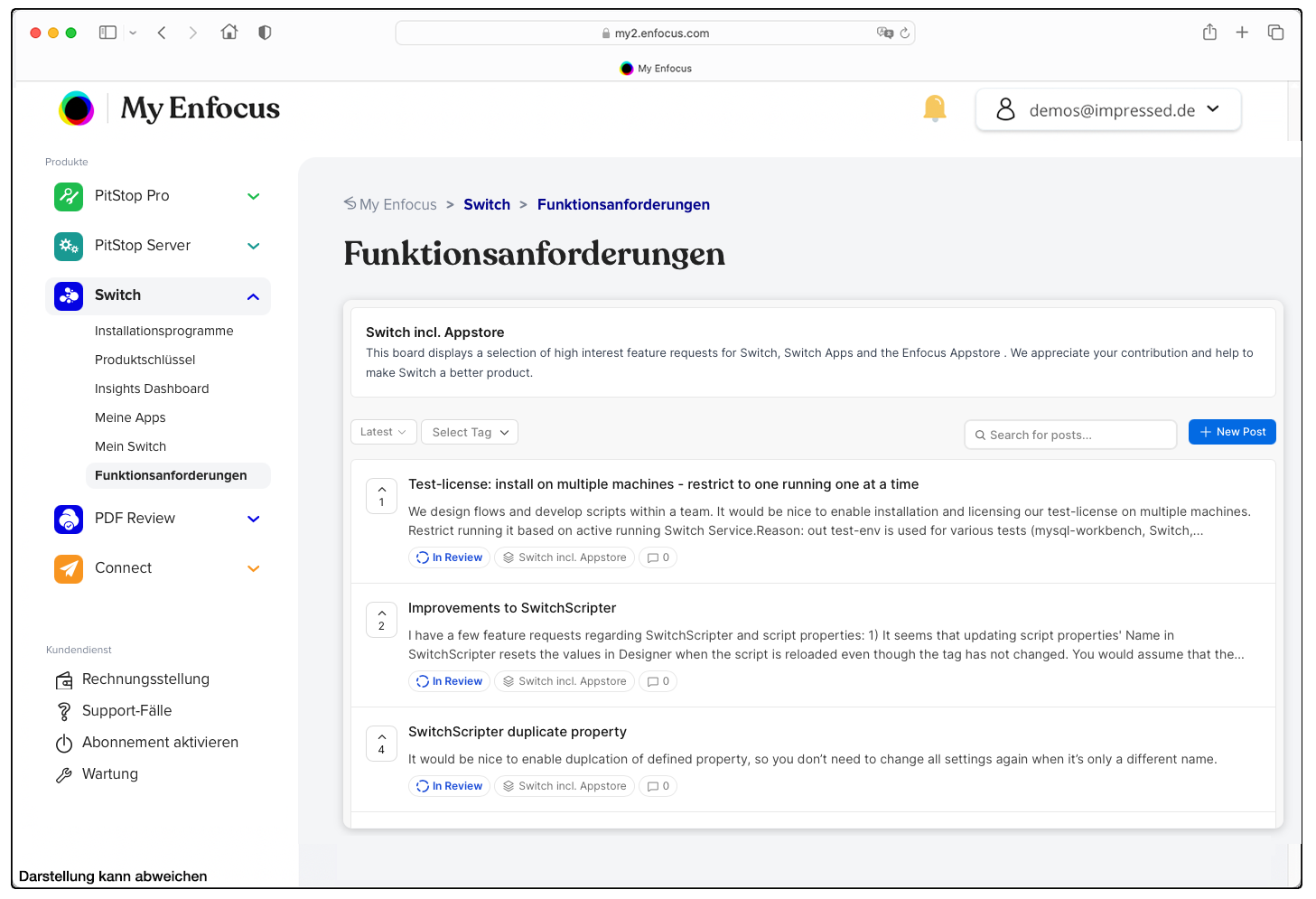 Hier kann jeder Wartungskunde Vorschläge notieren