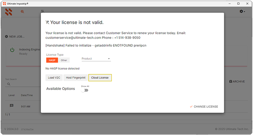 Das Lizenzfenster wird zur Aktivierung unterschiedlicher Lizenzen benötigt