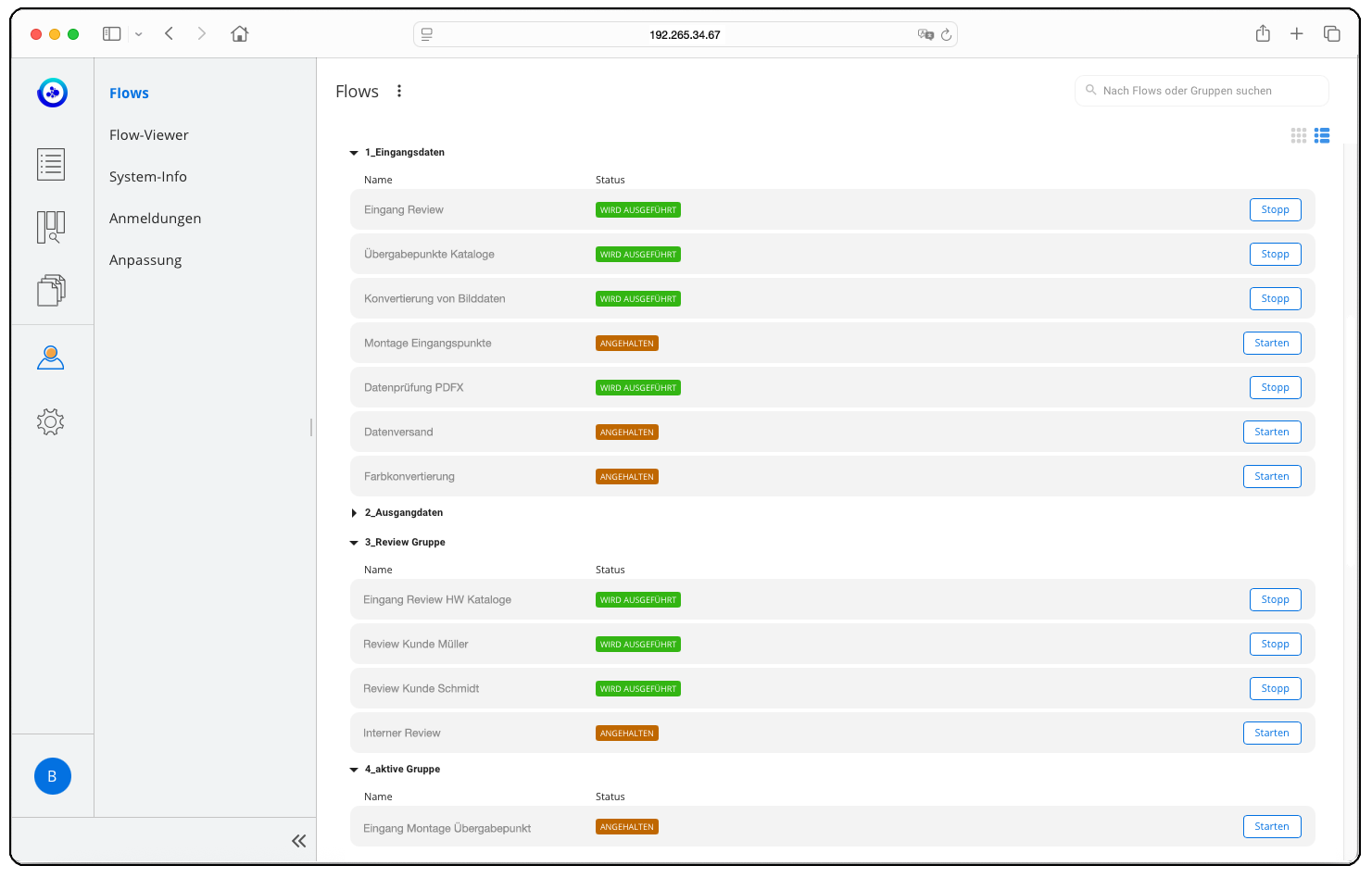 Dargestellt werden alle Flows die über einen Butten Start oder Stop beeinflusst werden können