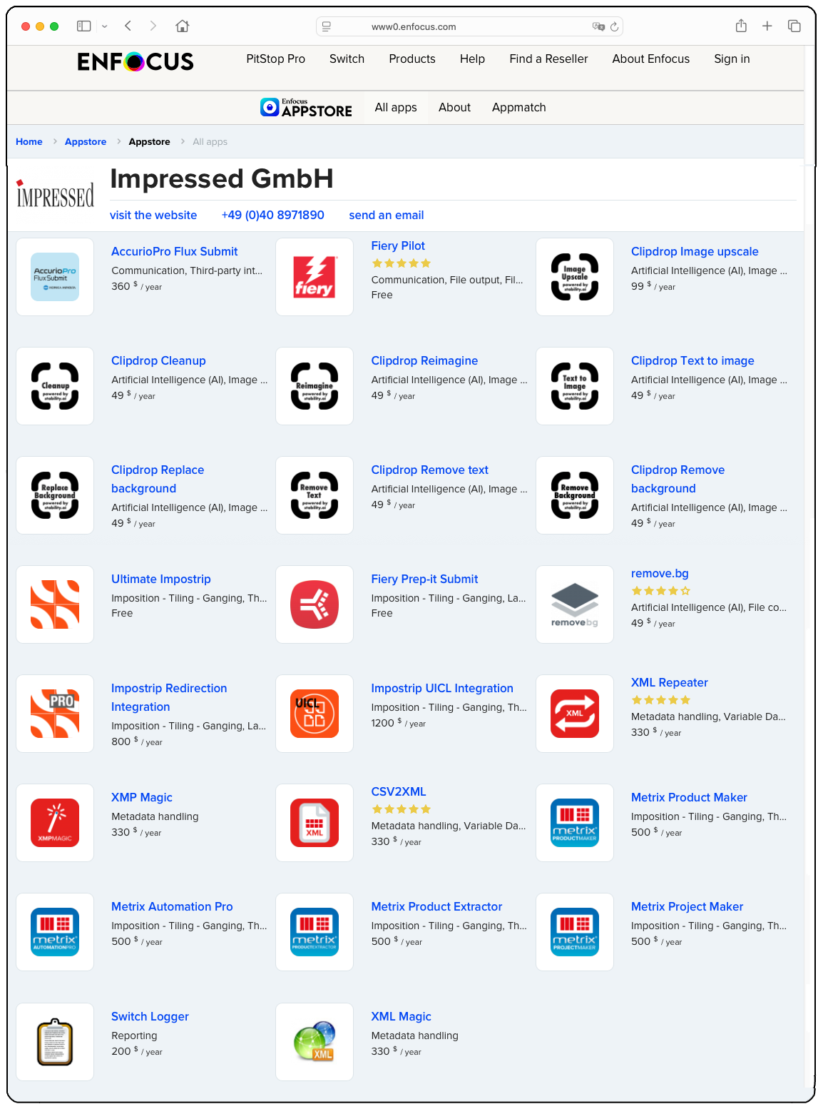 Appstore Übersicht der Impressed Apps