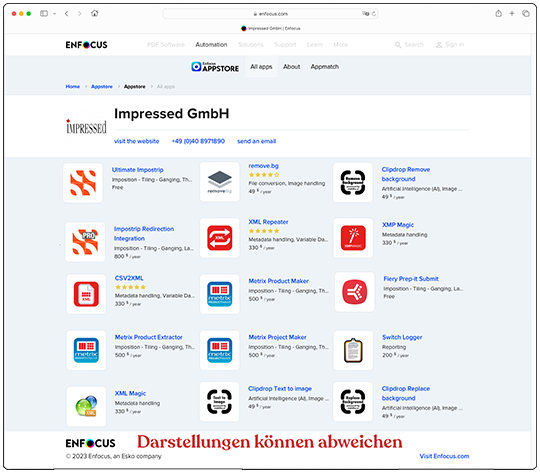 Appstore Übersicht der Impressed Apps