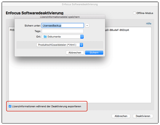 Speichern der Lizenz