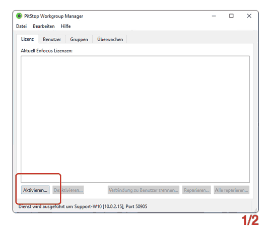 Lizenz Aktivierung mit dem Workgroup Manager